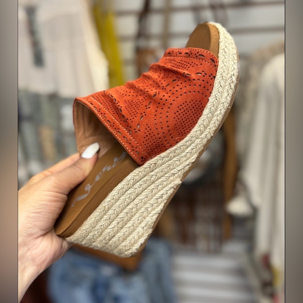 NIB Boho Festival Very G Marie Espadrille Rust Eyelet Wedge Sandals - Picture 5 of 6